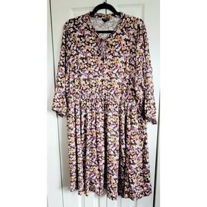 Torrid 3 Dress Women's Floral Midi A-Line Smocked L/S Prairie Cottagecore Granny